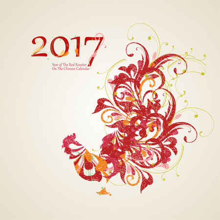 Vector illustration of rooster, symbol of 2017 on the Chinese calendar. Vector element for New Year's design. Image of 2017 year of Red Rooster.のイラスト素材