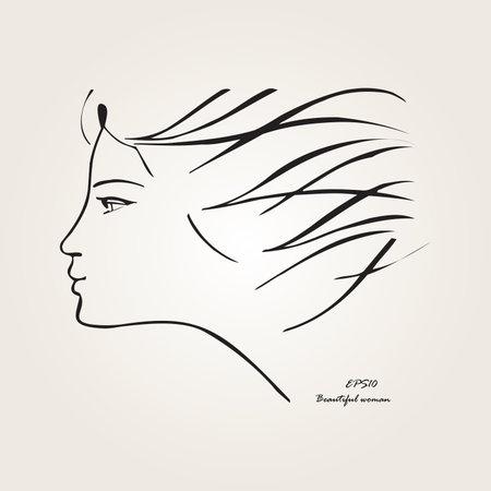 VECTOR stylish original hand-drawn graphics portrait with beautiful young attractive girl model for design.のイラスト素材