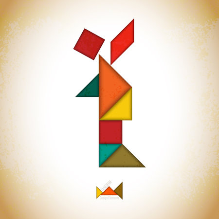 Tangram angel. Angel made of tangram pieces, geometric shapes. Traditional Chinese puzzle tangram solution card, learning game for kids, children. Abstract geometric art