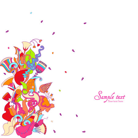 Gentle, spring,summer floral background. Pattern in doodle style with flowers and leaves.のイラスト素材