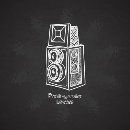 Silhouette flat vector icon with digital mini camera. Photography art. Megapixel photocamera.のイラスト素材