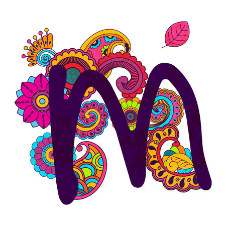 Hand Drawn Doodling Alphabet in abstract floral stileのイラスト素材