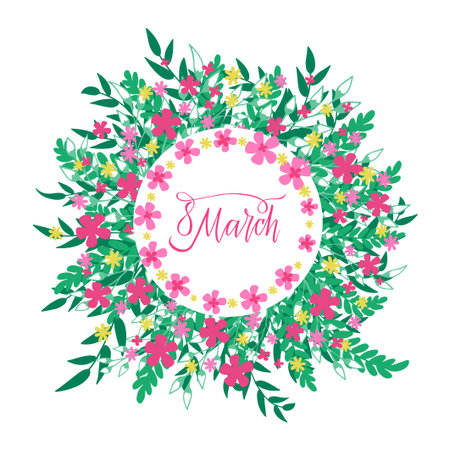 Women's Day card with floral elements. 8 march. Vector illustration.のイラスト素材