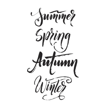 Hand drawn word. Brush pen lettering with phrase Winter, Spring, Summer, Autumn.のイラスト素材