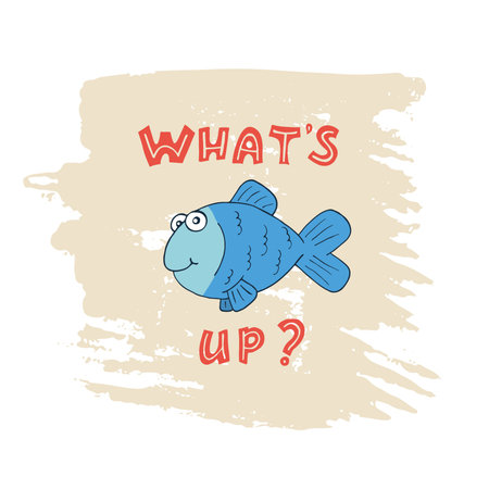 Print with fish and phrase "whats up?" for children t-shirt.のイラスト素材