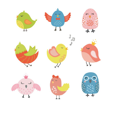 Set of Print with cute bird for children t-shirt.のイラスト素材
