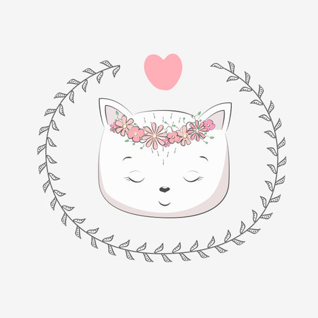 Cute vector illustration with cat baby for baby wear and invitation card.のイラスト素材