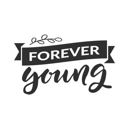 Hand drawn word. Brush pen lettering with phrase " forever young "のイラスト素材