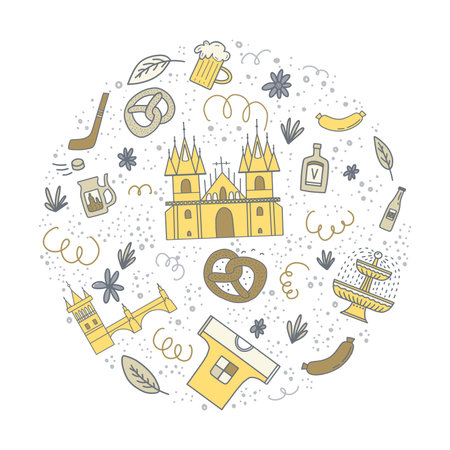 Set of vector illustration of Czech republic. Travel illustration with Czech landmarks.のイラスト素材