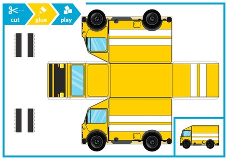 Cut and glue a paper car. Paper 3d track. Vector illustration. Children art game for activity page.のイラスト素材