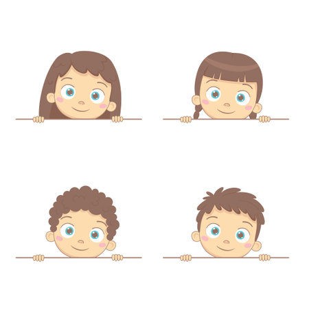 Baby boy and girl with blank frame. Template for advertising brochure with smiling toddler. Vector illustrationのイラスト素材