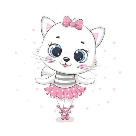Cute baby cat ballerina in a pink skirtのイラスト素材