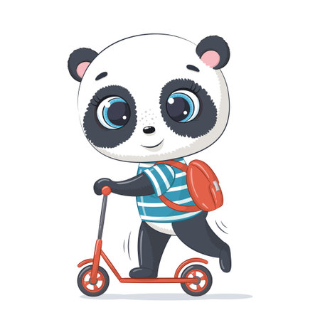 Cute baby panda on the scooter. Vector illustration for baby shower, greeting card, party invitation, fashion clothes t-shirt print.のイラスト素材
