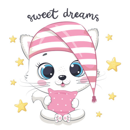 Cute baby cat illustration. Vector illustration for baby shower, greeting card, party invitation, fashion clothes t-shirt print.のイラスト素材