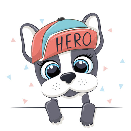 Animal illustration with cute boy dog in cap.のイラスト素材