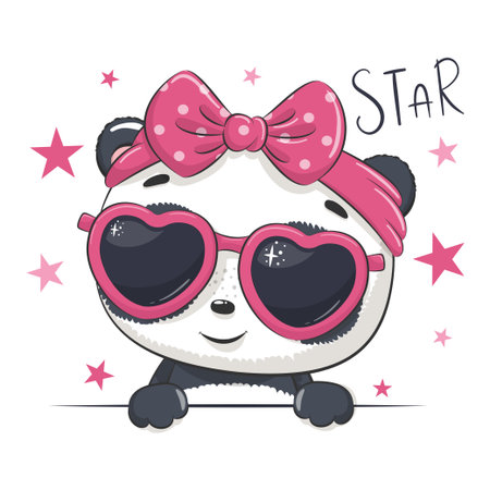 Animal illustration with cute girl panda with glasses.のイラスト素材