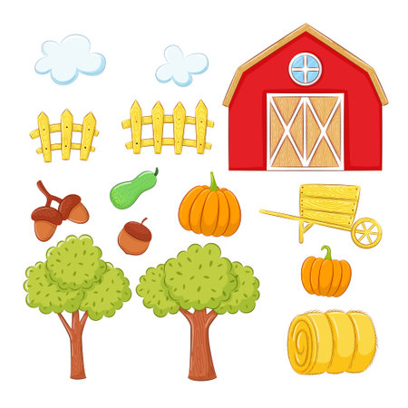 Elements of Farm in village.のイラスト素材