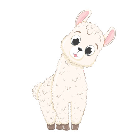Cute baby llama. Vector illustration in cartoon style.のイラスト素材