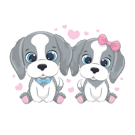 Cute little dogs with heart. Happy Valentine's day clipart.のイラスト素材