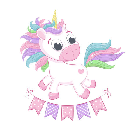 Cute baby unicorn illustration. Vector illustration for baby shower, greeting card, party invitation, fashion clothes t-shirt print.のイラスト素材