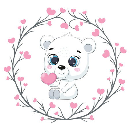 Cute little bear with heart. Happy Valentine's day clipart.のイラスト素材