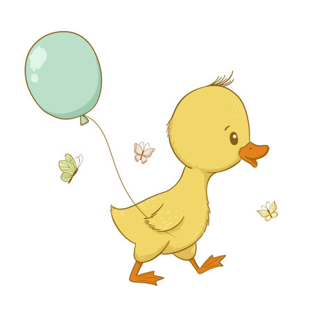 Cute baby duck isolated on white backgroundのイラスト素材