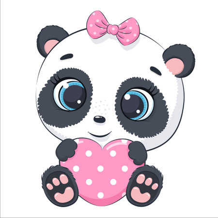 Cute baby panda with a heart. cartoon vector illustration.のイラスト素材