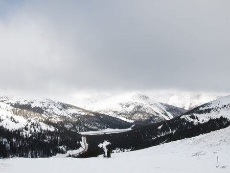 Snowy winter scene high in the mountain. Colorado Rocky Mountains USA.の写真素材