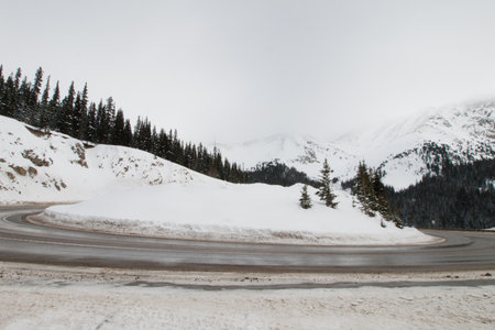 Snowy winter scene high in the mountain. Colorado Rocky Mountains USA.の写真素材