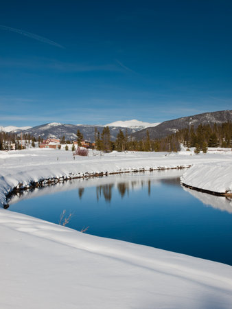 Winter landscape near lake Granby, Colorado.の写真素材