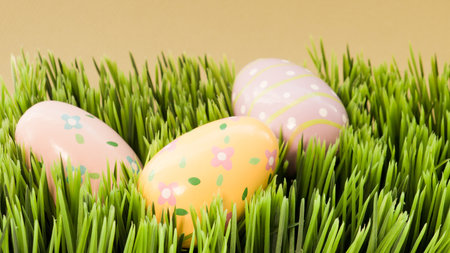 Easter eggs in the grass.の写真素材