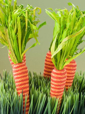 Easter carrots in green grass.