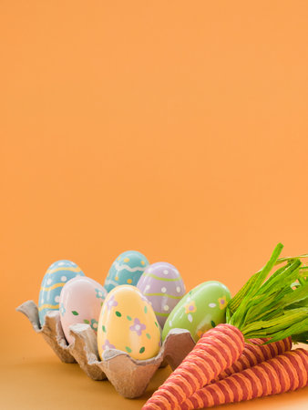 Box with painted easter eggs.の写真素材