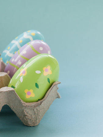 Box with painted easter eggs.の写真素材