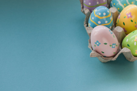 Box with painted easter eggs.の写真素材