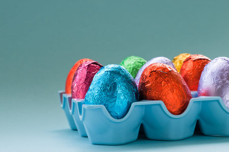 Box with chocolate easter eggs.の写真素材