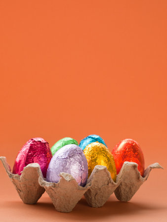 Box with painted easter eggs.の写真素材