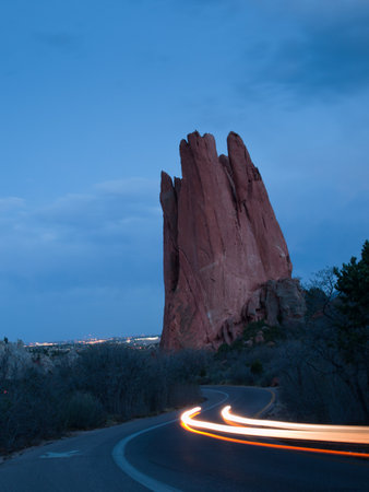 Sunset at Garden of the Gods Rock Formation in Colorado.の写真素材