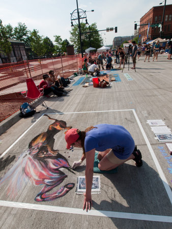 Denver Chalk art Festival on larimer Square. June 4, 2011. Denver, Colorado.のeditorial素材