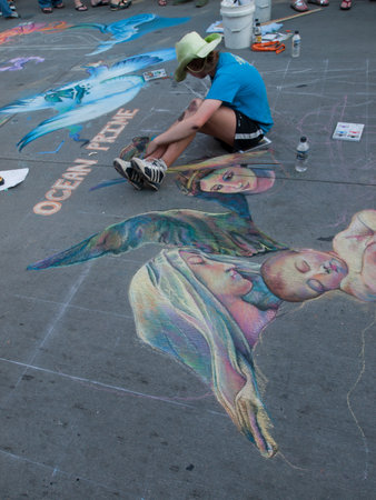 Denver Chalk art Festival on larimer Square. June 4, 2011. Denver, Colorado.のeditorial素材