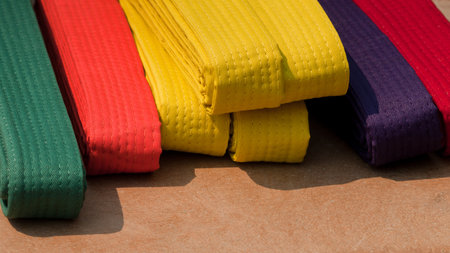 TaeKwonDo belts on the table.の写真素材