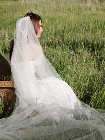 Fashion model wearing a wonderful  wedding dress.の写真素材