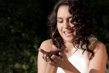 Fashion model wearing a wonderful  wedding dress.の写真素材