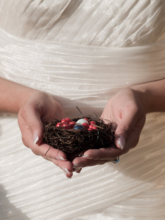 Fashion model wearing a wonderful  wedding dress.の写真素材