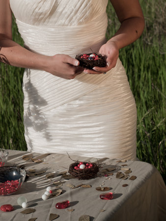 Fashion model wearing a wonderful  wedding dress.の写真素材