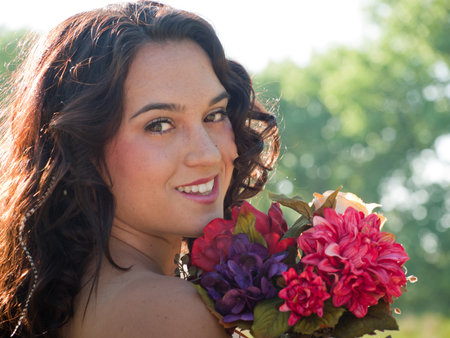 Fashion model wearing a wonderful  wedding dress.の写真素材