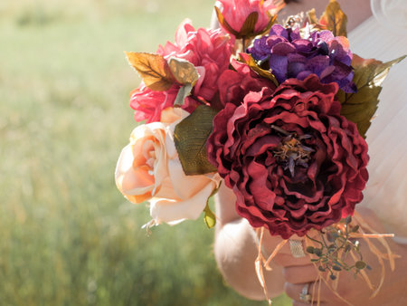 Wedding bouquet in hands of the bride.の写真素材