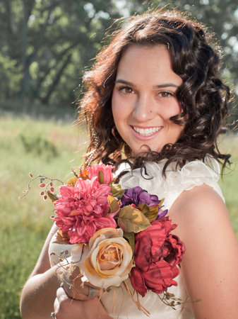 Fashion model wearing a wonderful  wedding dress.の写真素材