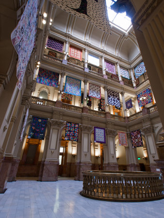 Capitol quilt show 2011. A view of the interior of the Colorado State Capitol in Denver. Designed by Elijah E. Myers, construction on the Classical Revival structure started in 1886 and lasted for 15 years, though many offices were occupied by 1894. The Cのeditorial素材