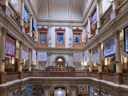Capitol quilt show 2011. A view of the interior of the Colorado State Capitol in Denver. Designed by Elijah E. Myers, construction on the Classical Revival structure started in 1886 and lasted for 15 years, though many offices were occupied by 1894. The Cのeditorial素材